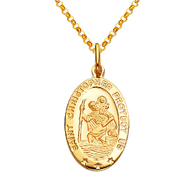 St. Christopher Oval Medal Necklace with Diamond-Cut Chain - 14K Yellow Gold (16-24in)