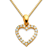 CZ Mini Open Heart Charm Necklace with Box Chain - 14K Yellow Gold 16-22in