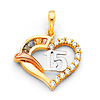 Quinceanera 15 Aos CZ Open Heart Charm Pendant in 14K TriGold - Mini