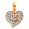 Quinceanera 15 Aos CZ Heart Charm Pendant in 14K TriGold - Mini