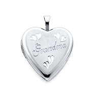 Engraved Grandma Heart Locket in 14K White Gold - Small