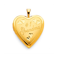 Engraved #1 Grandma Heart Locket in 14K Yellow Gold - Small