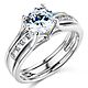 Split Shank 1-CT Round-Cut Solitaire CZ Wedding Ring Set in 14K White Gold thumb 0