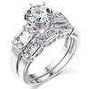 1.25 CT Round-Cut & Baguette CZ Wedding Ring Set in 14K White Gold 2ctw