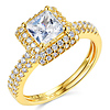 Halo 1.25 CT Princess-Cut & Round Side CZ Wedding Ring Set in 14K Yellow Gold