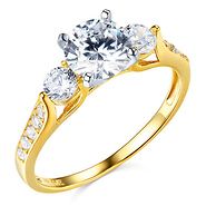 3-Stone Trellis Round-Cut CZ Engagement Ring in Two-Tone 14K Yellow Gold 1.5ctw