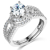 Halo Split Shank 1.25CT Round CZ Engagement Ring Set in 14K White Gold