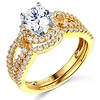 Halo Split Shank 1.25CT Round CZ Engagement Ring Set in 14K Yellow Gold