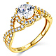 Woven 1.25CT Round-Cut Halo CZ Engagement Ring in 14K Yellow Gold thumb 0