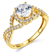 Woven 1.25CT Round-Cut Halo CZ Engagement Ring in 14K Yellow Gold