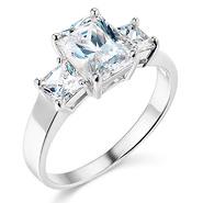 3-Stone Basket Radiant & Princess-Cut CZ Engagement Ring in 14K White Gold 2.25ctw