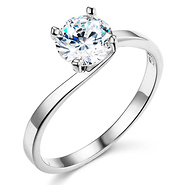Bypass 1-CT Round-Cut CZ Engagement Ring Solitaire in 14K White Gold