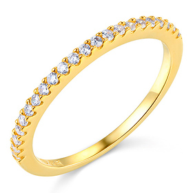 1.5mm Half Eternity Round-Cut 22 CZ Wedding Band in 14K Yellow Gold