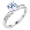 1-CT Round & Side Baguette-Cut CZ Engagement Ring in 14K White Gold