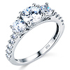 3-Stone Round-Cut with Side Stones CZ Engagement Ring in 14K White Gold 1.75ctw