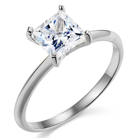 1.25CT Knife-Edge Princess-Cut CZ Engagement Ring Solitaire in 14K White Gold