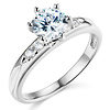 1-CT Round-Cut with Pave Side Stones CZ Engagement Ring in 14K White Gold