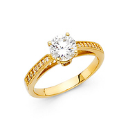 1-CT Cathedral Round-Cut & Pave Side Stones CZ Wedding Ring in 14K Yellow Gold