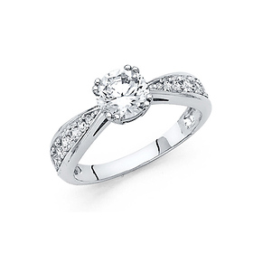 1-CT Double-Prong Basket Set Round-Cut CZ Engagement Ring in 14K White Gold