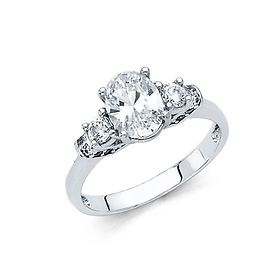 1.25 CT 3-Stone Trellis Oval-Cut CZ Engagement Ring in 14K White Gold