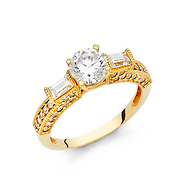 1.25CT Round-Cut 4-Prong & Baguette CZ Engagement Ring in 14K Yellow Gold