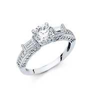 1.25 Round-Cut 4-Prong & Baguette CZ Engagement Ring in 14K White Gold