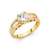 1.25-CT Double-Prong Peg Head Round with Baguette CZ Wedding Ring in 14K Yellow Gold