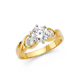 6-Prong & Bezel Round-Cut CZ Enagement Ring in 14K Yellow Gold