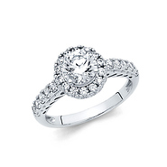 Halo 1.25CT Round-Cut with Side Stones Fancy Desgin CZ Engagement Ring in 14K White Gold