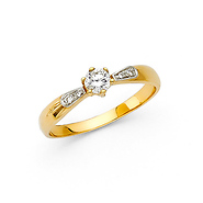 6-Prong Basekt Set & Pave CZ Engagement Ring in 14K Yellow Gold