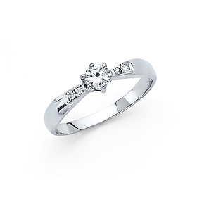 6-Prong Basekt Set & Pave CZ Engagement Ring in 14K White Gold