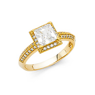 Halo Knife-Edge 1-CT Princess-Cut CZ Engagement Ring in 14K Yellow Gold