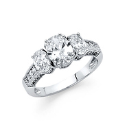 1.25CT Three-Stone Basket-Set Oval & Round-Cut CZ Engagement Ring in 14K White Gold