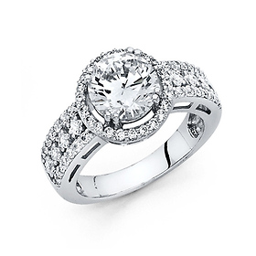 2.75 CT Halo Round & Pave Princess-Cut CZ Wedding Ring in 14K White Gold