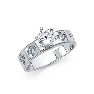 6-Prong Solitaire Round-Cut Christian CZ Engagement Ring in 14K White Gold
