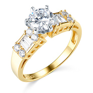 1.25 CT Round-Cut & Side Baguette CZ Engagement Ring in 14K Yellow Gold