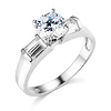 1.25CT Knife-Edge 4-Prong Round-Cut with Bar Side Baguette CZ Engagement Ring in 14K White Gold