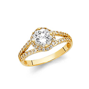 Split Shank Halo 1-CT Round Cubic Zirconia Engagement Ring in 14K Yellow Gold