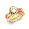 Reverse Split Shank Pave Halo 1-CT Round CZ Wedding Ring Set in 14K Yellow Gold