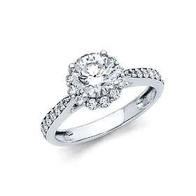 Halo 1.25CT Round-Cut Cathedral & Pave CZ Engagement Ring in 14K White Gold