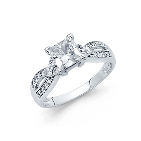 1.25-CT Princess-Cut Reverese Split Shank V-Prong CZ Engagement Ring in 14K White Gold