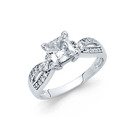 1.25-CT Princess-Cut Reverese Split Shank V-Prong CZ Engagement Ring in 14K White Gold