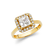 Square Halo 1.5-CT Cathedral Princess-Cut & Round Side CZ Wedding Ring in 14K Yellow Gold