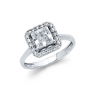 Square Halo 1.5-CT Cathedral Princess-Cut & Round Side CZ Wedding Ring in 14K White Gold
