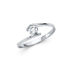 Bypass Channel Round-Cut CZ Engagement Ring in 14K White Gold