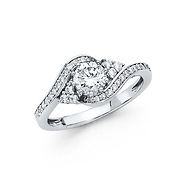 10-Prong Bypass & Pave Round-Cut CZ Engagement Ring in 14K White Gold
