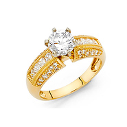 1-CT Round 4-Prong & Regal Princess Side CZ Engagement Ring in 14K Yellow Gold