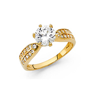 1.25-CT Tulip Round-Cut with Pave Side CZ Engagement Ring in 14K Yellow Gold