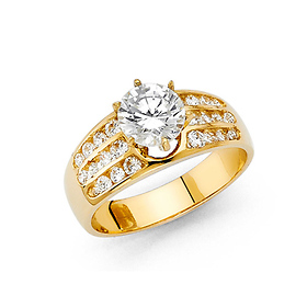 1.25-CT Six-Prong & Channel Side Round-Cut CZ Engagement Ring in 14K Yellow Gold