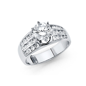 1.25-CT Six-Prong & Channel Side Round-Cut CZ Engagement Ring in 14K White Gold